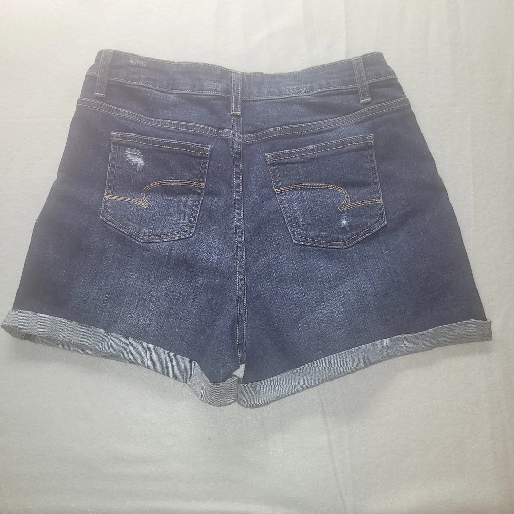 Time and Tru Womens Blue Distressed Shorts High Rise Stretch Pockets Size 10 - Picture 6 of 8